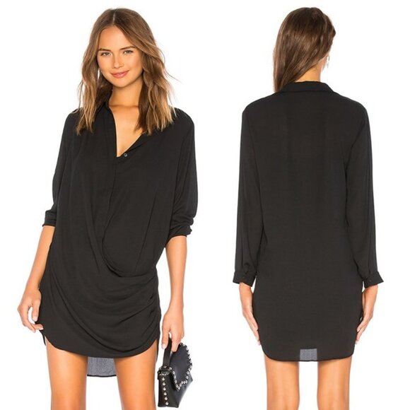 Krisa Drape Button Front Mini - Black - Picture 1 of 7